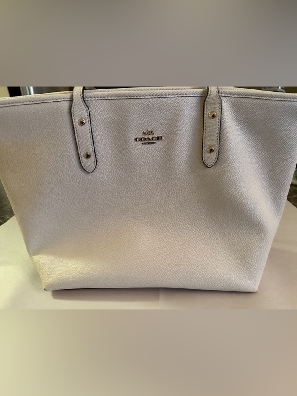Coach Cream Leather Tote with Gold Logo